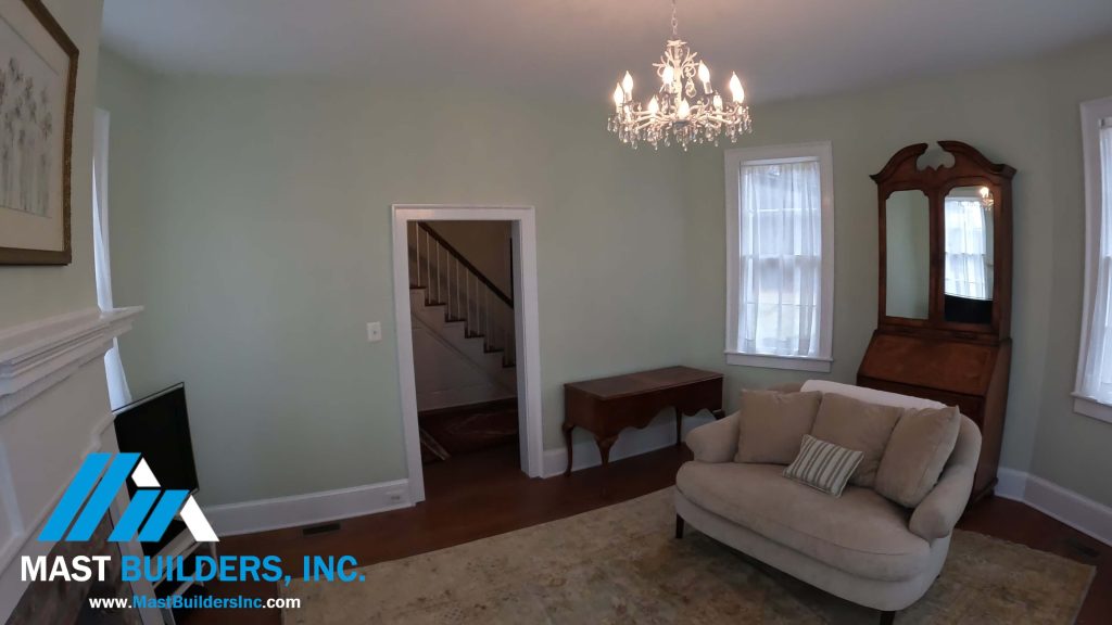 Belle Isle Restoration and Renovation den facing foyer