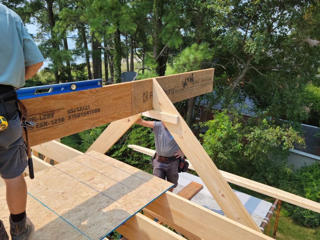 Installing rafters and ridge beam of New Garage Addition