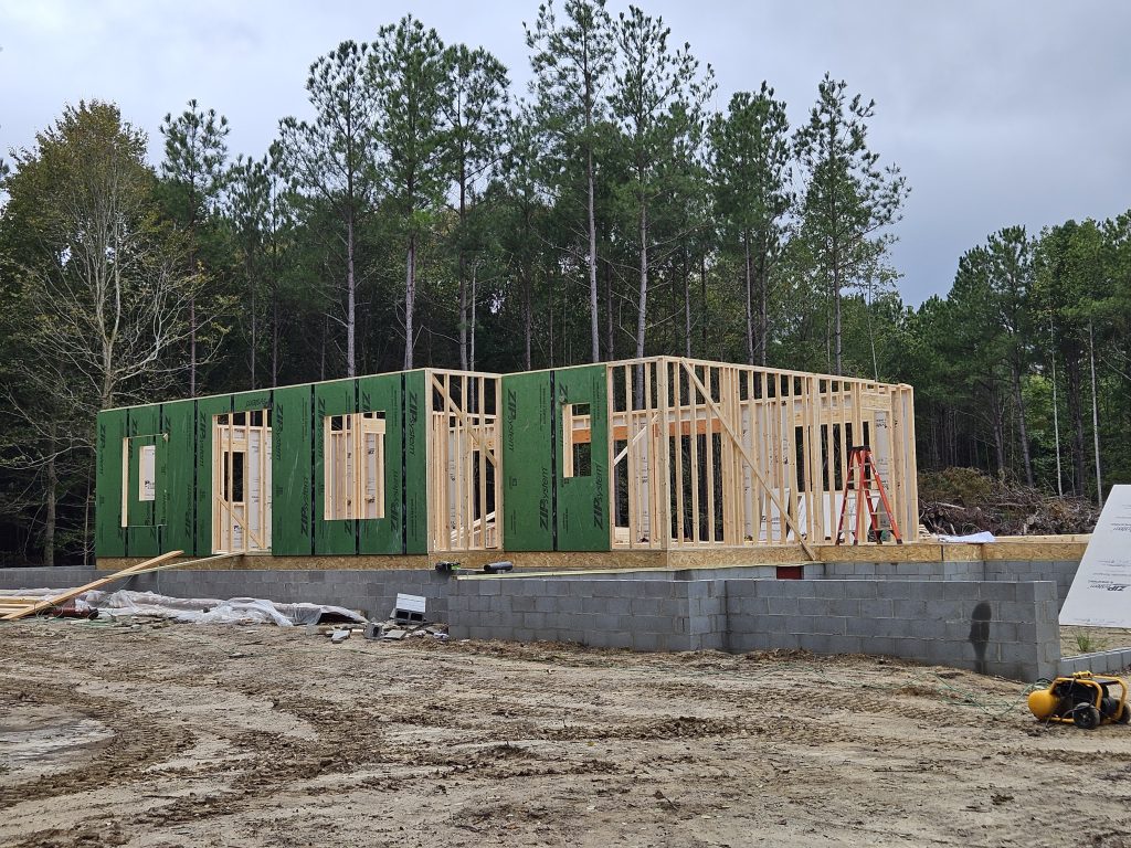 Wall framing making progress for New Home Build