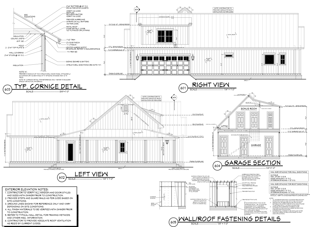Left and Right View Elevation Plan for Custom Home Builder in Northern Neck