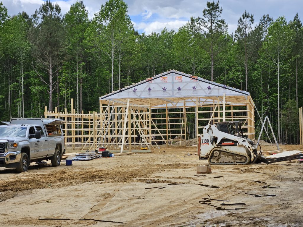 Builder continues with framing of shop