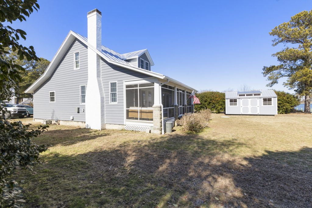 Middle Peninsula Cottage Renovation and Remodel facing exterior chimney