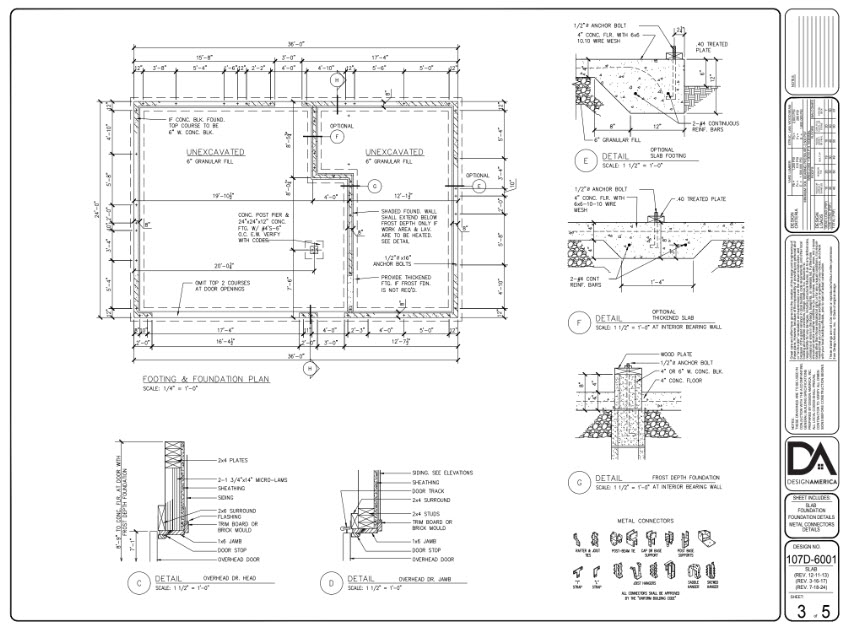 Footing Plan for Garage and Work Space Home Addition