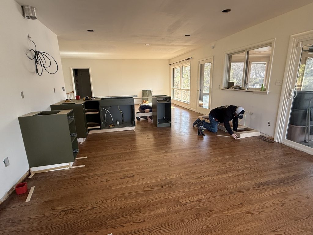 Cabinet Installation by Kitchen Remodeler begins
