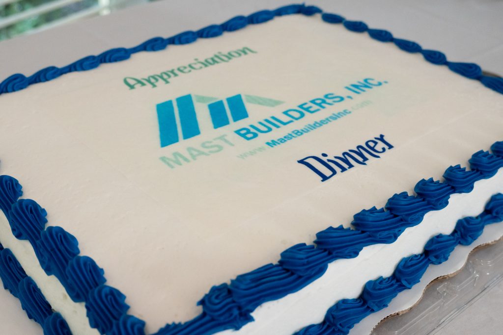 The cake celebrating the Mast Builders Appreciation Dinner event