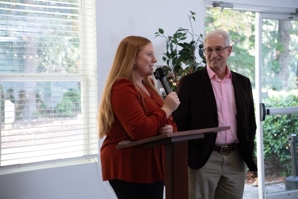 Sarah introducing Daniel Mast at Appreciation Event