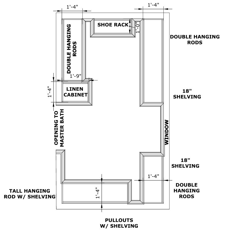 Master Closet Layout for Bathroom Remodel in Northern Neck