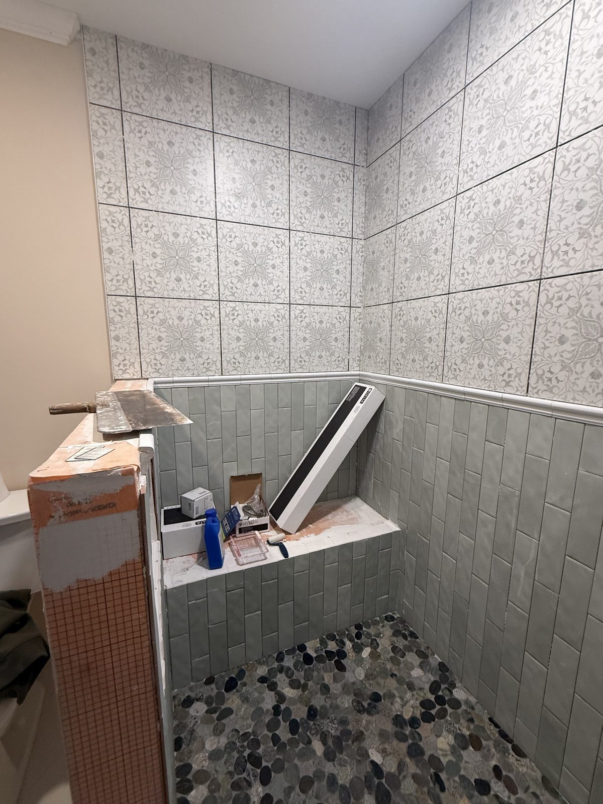 Creating a new shower bench during the bathroom remodel