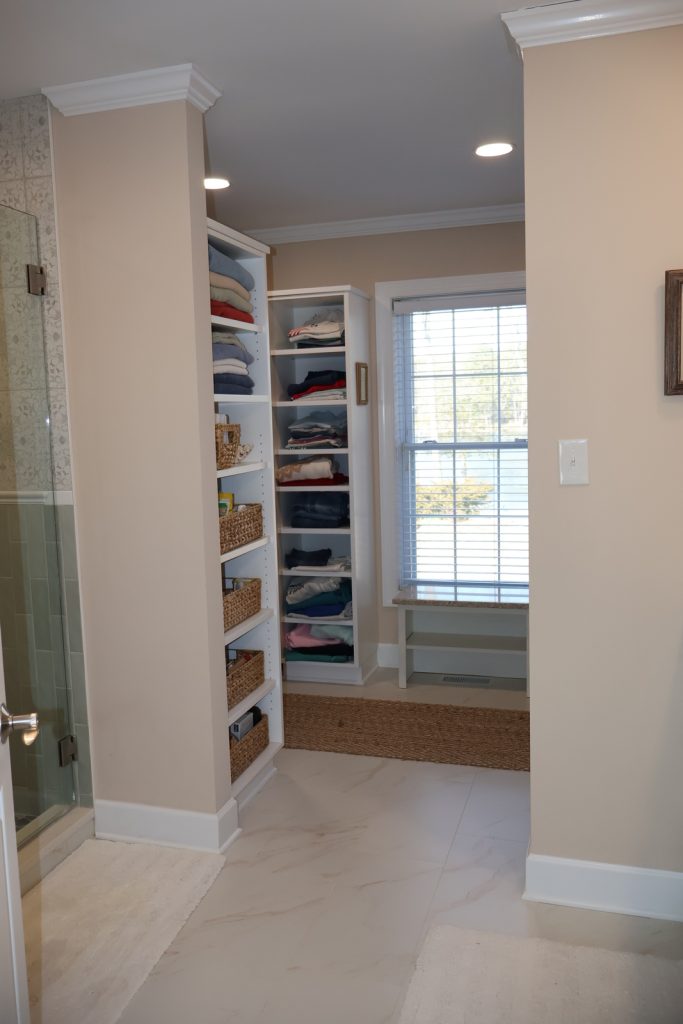 aster Bathroom Remodel with new closet area beyond shower