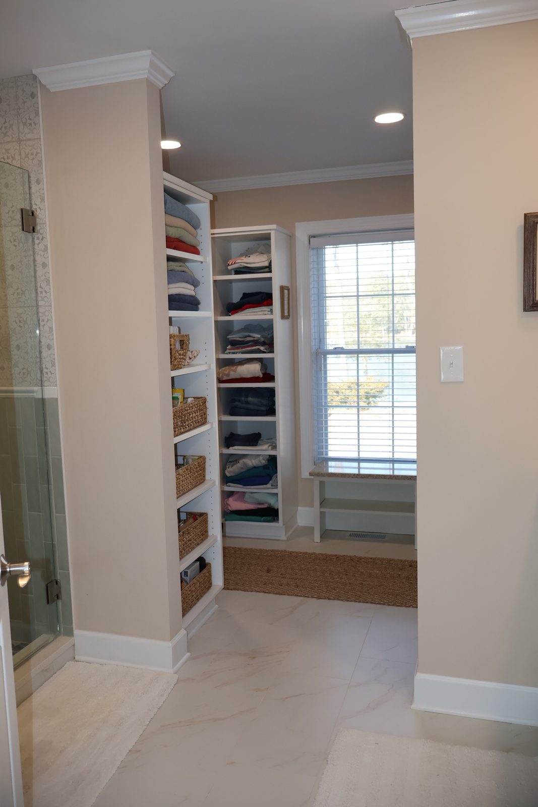 aster Bathroom Remodel with new closet area beyond shower