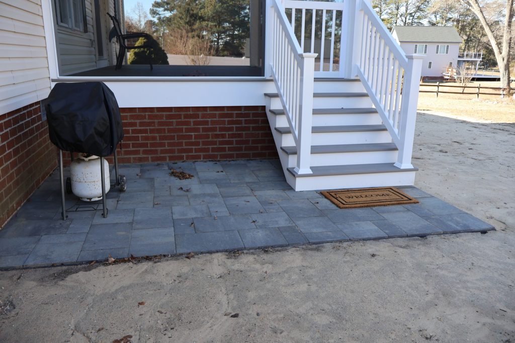 New Screen Porch with Cement Pavers and Vinyl Railing