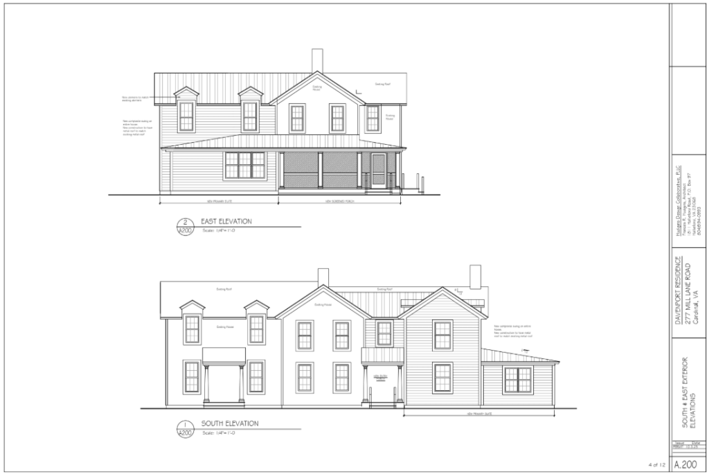 East and North Exterior Elevations for Home Remodel and Addition