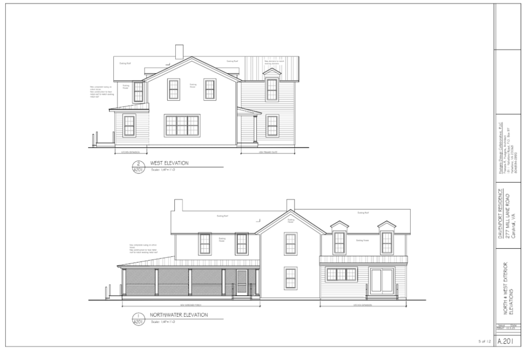 West and South Exterior Elevations for Home Remodel and Addition